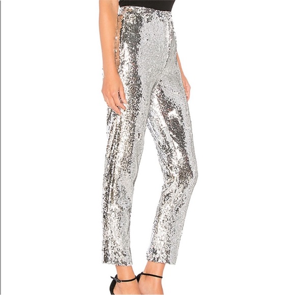 Milly Silver Sequin Pants. NWT sz 0 slightly cropped, skinny fully lined! - Picture 2 of 10
